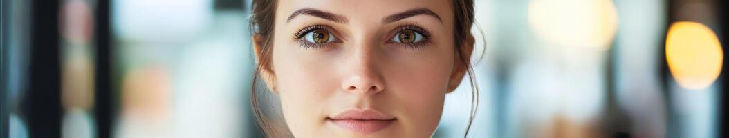 A woman's face is reflected in a mirror photo