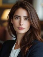 Elegant portrait of a young woman in a modern indoor setting photo