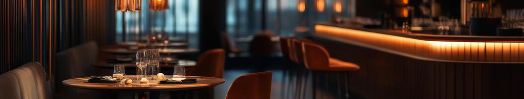 Cozy and inviting empty restaurant interior during twilight hours photo
