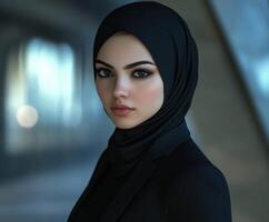Young woman in a black hijab wearing a professional outfit indoors photo