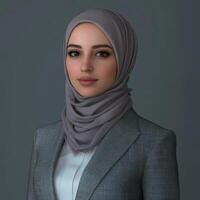Professional woman in a hijab poses confidently in a business setting photo