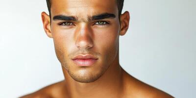 Portrait of an athletic man with a strong jawline in a studio setting photo