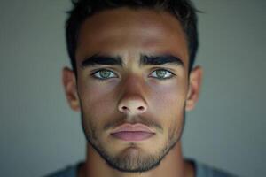 Athletic handsome man with striking green eyes and defined features photo