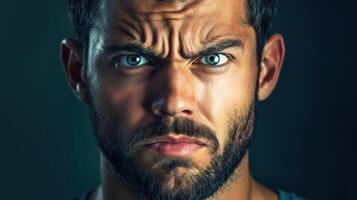 Athletic man with intense expression poses in a dimly lit environment photo