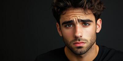 Athletic man with a serious expression on a dark background photo