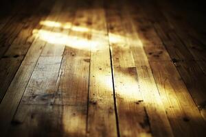 Sunlight illuminating wooden floor planks in a cozy interior space photo