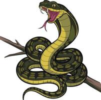 Snake on tree branch cartoon illustration, snake art design. Ai generate vector