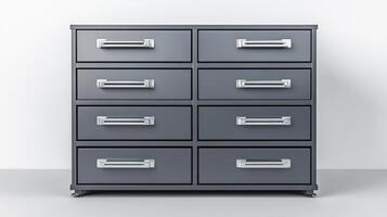 Modern grey drawer unit standing in an empty room photo