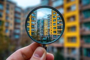 Real estate agent searching for property using magnifying glass photo