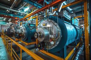 Large industrial autoclave is running inside a plant photo