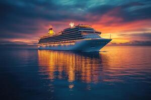 Large cruise ship is sailing on the ocean at sunset photo