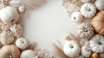Neutral-toned fall arrangement framing a blank space perfect for adding text or greetings photo