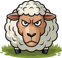 Angry sheep head cartoon illustration, sheep head art design. Ai generate vector