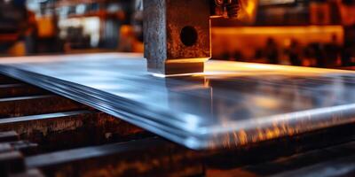 A closeup in a busy factory showcases advanced machinery processing sheet metal, emphasizing the cuttingedge technology and innovative practices that characterize modern manufacturing photo