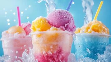 Delight in these vibrant and multicolored ice cream cups filled with an array of fruity flavors, making them the perfect choice for a refreshing summer treat you wont want to miss out on photo