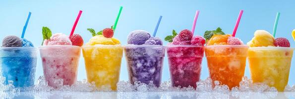 Delight in vibrant fruit slushies with fresh flavors, perfect for cooling down on a sunny day. Enjoy the refreshing appeal of natures sweetness photo