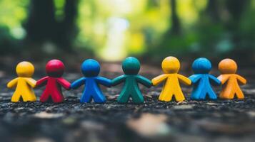 Colorful figures holding hands effectively symbolize the essence of teamwork, friendship, and solidarity that thrives within a vibrant, diverse, and inclusive community comprising different people photo
