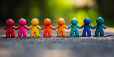 This colorful artwork highlights themes of unity and diversity, showing figures joyfully holding hands to symbolize collaboration, friendship, and a strong sense of community and togetherness photo