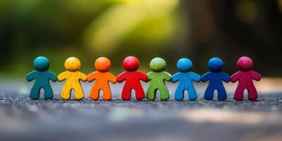 This artwork illustrates teamwork and inclusion with colorful, interconnected figures symbolizing community and support, highlighting the importance of collaboration among diverse individuals photo
