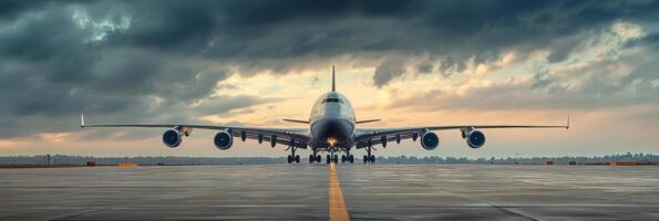 A large cargo aircraft is currently positioned on the runway, clearly symbolizing the absolutely vital role that aviation plays in global logistics and efficient air transport around the world photo