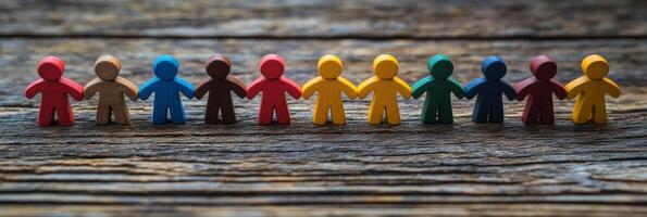 Colorful figures symbolize the essence of teamwork, inclusion, and a strong sense of community, representing the values of friendship and cooperation in a vibrant, diverse setting filled with life photo