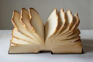 An imaginative creation featuring a book made entirely of bread slices, symbolizing nourishment and spirituality photo