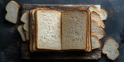 This unique artistic creation features a book made from bread slices, symbolizing nourishment for both body and soul, set in a surreal kitchen blending food with deep spiritual themes photo