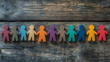 The colorful figures symbolize key concepts like diversity, teamwork, and community values such as inclusion, cooperation, and friendship among individuals from diverse backgrounds photo
