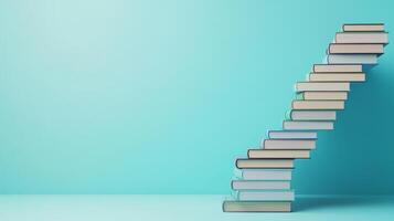 This artwork provides a creative depiction of stacked books arranged elegantly in a curve, symbolizing the themes of learning and progression in a stylish, futuristic manner that captivates you photo