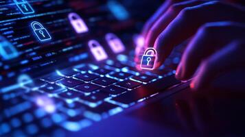 A skilled cyber security expert working remotely, dedicated to protecting sensitive data and enhancing network security with advanced cloud technologies to combat potential threats photo