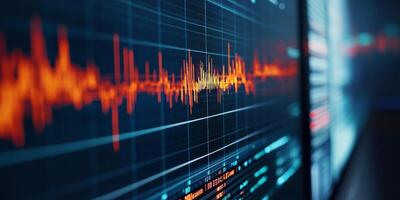 A comprehensive and detailed view of a highly advanced digital seismograph exhibiting realtime earthquake data represented in vibrant and colorful graphics on a computer screen for analysis photo