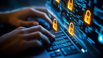 A skilled cyber security expert focuses on data protection and cloud computing, ensuring robust network security and safeguarding sensitive information, especially when working remotely photo
