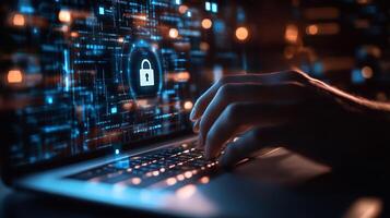 A skilled cybersecurity professional works to protect sensitive data remotely, highlighting the importance of cloud computing and effective network security in todays digital landscape photo