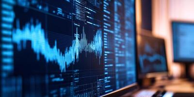 A detailed closeup view of a sophisticated digital seismograph showcasing realtime earthquake data displayed impressively on multiple computer screens, aptly highlighting various wave patterns photo