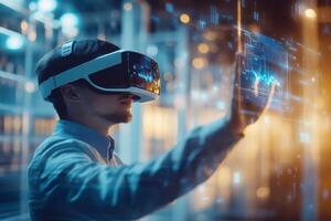 A dedicated student explores AI and VR technology, highlighting an exciting future for interactive education with immersive experiences that engage the mind and improve learning outcomes photo