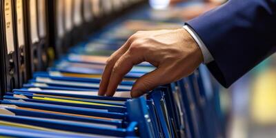 An auditor examines files for compliance and accuracy in business operations, ensuring document analysis and data verification to improve efficiency and transparency in financial management photo