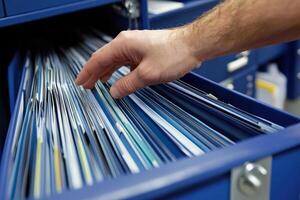 A thorough examination of organized files is crucial for business compliance, ensuring that all data and processes are accurate and up to standard, especially during audits to avoid discrepancies photo