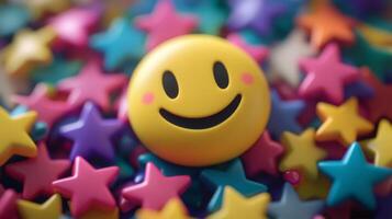 This is a vibrant and colorful representation of happiness and positive feedback that effectively symbolizes customer satisfaction, loyalty, and excellent service within the realm of business photo