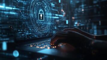 A skilled cyber security expert focuses on data protection, cloud computing, and network security, highlighting the importance of remote work in safeguarding sensitive digital information photo