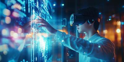 A dedicated student engages with advancements in AI and virtual reality, exploring immersive learning experiences through advanced machine learning and innovative educational technologies photo