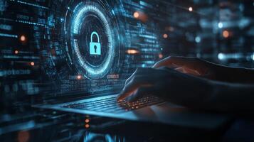A skilled cyber security expert works remotely to ensure data safety, using advanced cloud computing and technology to provide enhanced protection against various potential threats photo