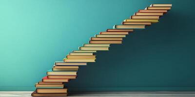 Books that are meticulously arranged to resemble a staircase symbolize the continuous journey of learning and represent the endless quest for knowledge that we all embark upon throughout life photo
