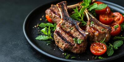Enjoy lamb chops with fresh mint and a vibrant summer salad, ideal for keto diets. This nutritious meal combines rich flavors with essential nutrients for a delightful culinary experience photo