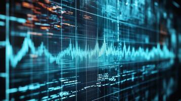 A digital seismograph visualization that displays realtime earthquake data on a computer screen, effectively highlighting various wave patterns and seismic activity for thorough analysis and study photo