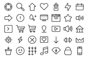 Simple Line Art Icon Set for UI Design Minimalistic Outline Icons Collection vector