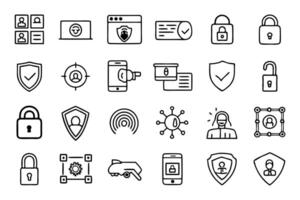 Security Line Art Icons Set Lock Shield Key Privacy and Data Protection Symbols Outline Collection vector