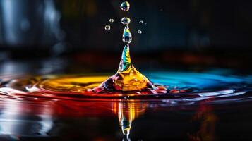 Capturing the highspeed splash of a water droplet produces vibrant reflections, ideal for creating an artistic image photo