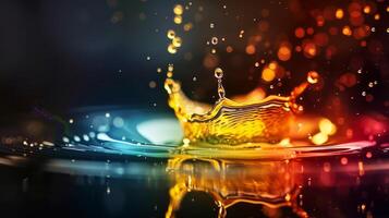 A highspeed photo of a colorful water splash on a bokeh background, capturing the moment with stunning precision