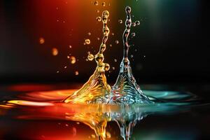 Vibrant and colorful water splash captured in stunning high definition, creating a mesmerizing visual effect. photo