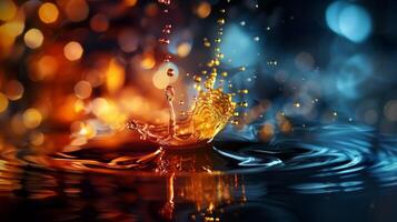 Stunning abstract image of a water drop with vibrant bokeh effects creating a mesmerizing visual appeal. photo